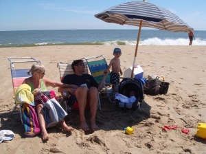 This is my Grandma, uncle Jonathan, and my cousin Lucas at the beach.